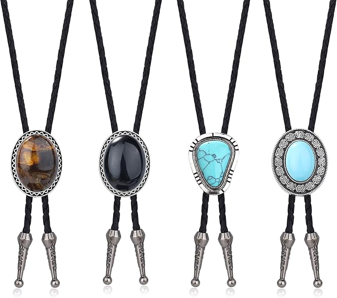 1Pc Bolo Tie Western Cowboy Natural Tiger Eye Leather Necktie Accessories for Men Women