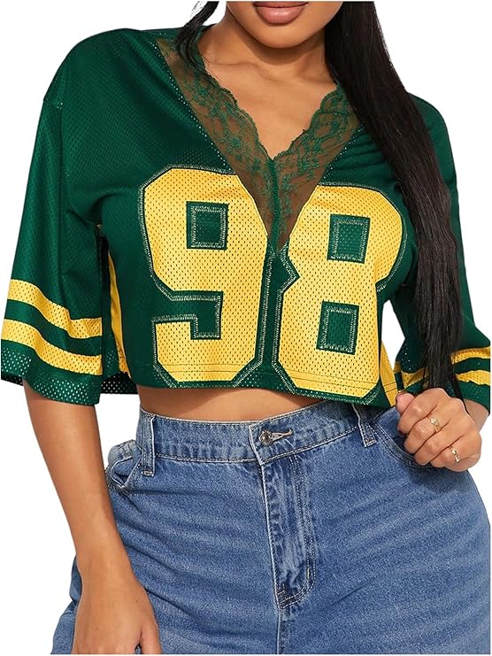 VINTAGE VARISTY LACE OVERSIZED JERSEY CROP TOP