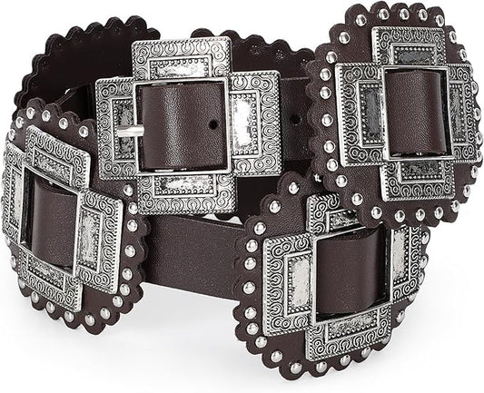 Wide Leather Boho Western Concho Belt
