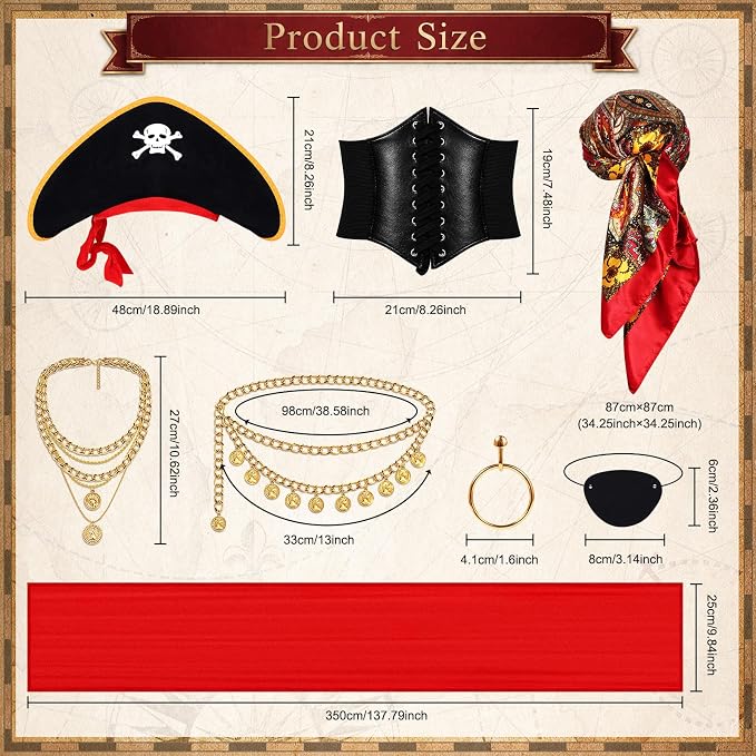 Pirate Costume Accessories 8-Piece Halloween Set