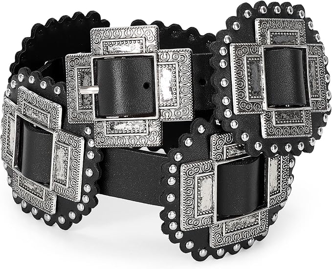 Wide Leather Boho Western Concho Belt