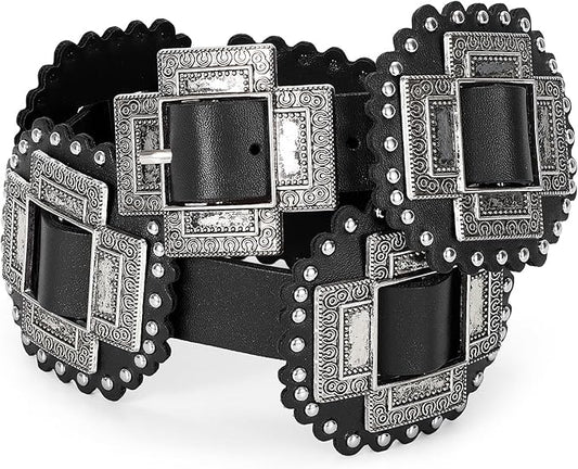 Wide Leather Boho Western Concho Belt