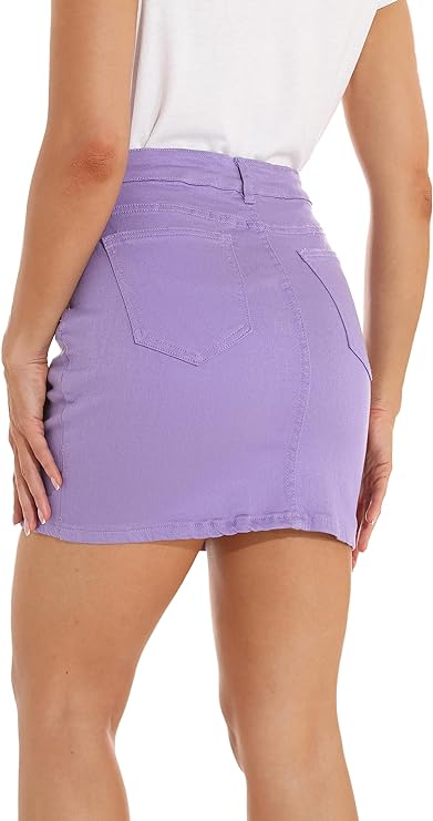 Women's Casual High Waist Bodycon Jean Skirt Button Zipper Fly Mini Denim Skirt