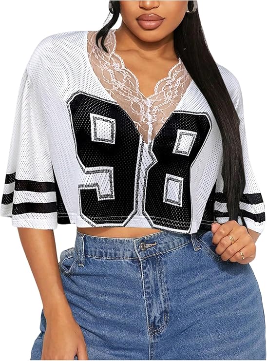 VINTAGE VARISTY LACE OVERSIZED JERSEY CROP TOP