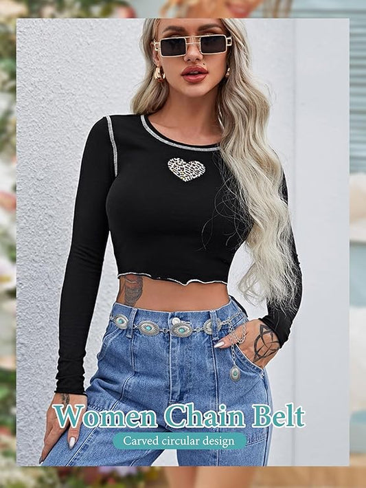 Boho Metal Turquoise Chain Link Belt