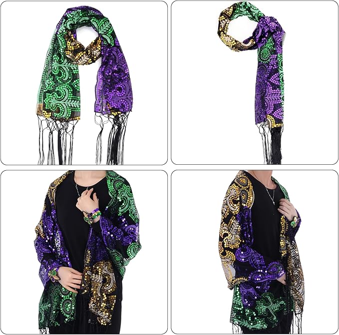 Mardi Gras Sequins Shawl Scarf