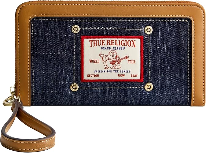 True Religion Women's Zip-Around Mini Wallet with Wrist Strap, Dark Denim, One Size