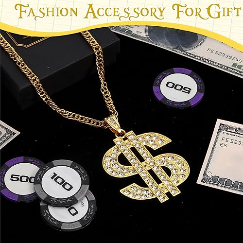 1 pc Fake Money Dollar Sign Chain Necklace Costume Accessories