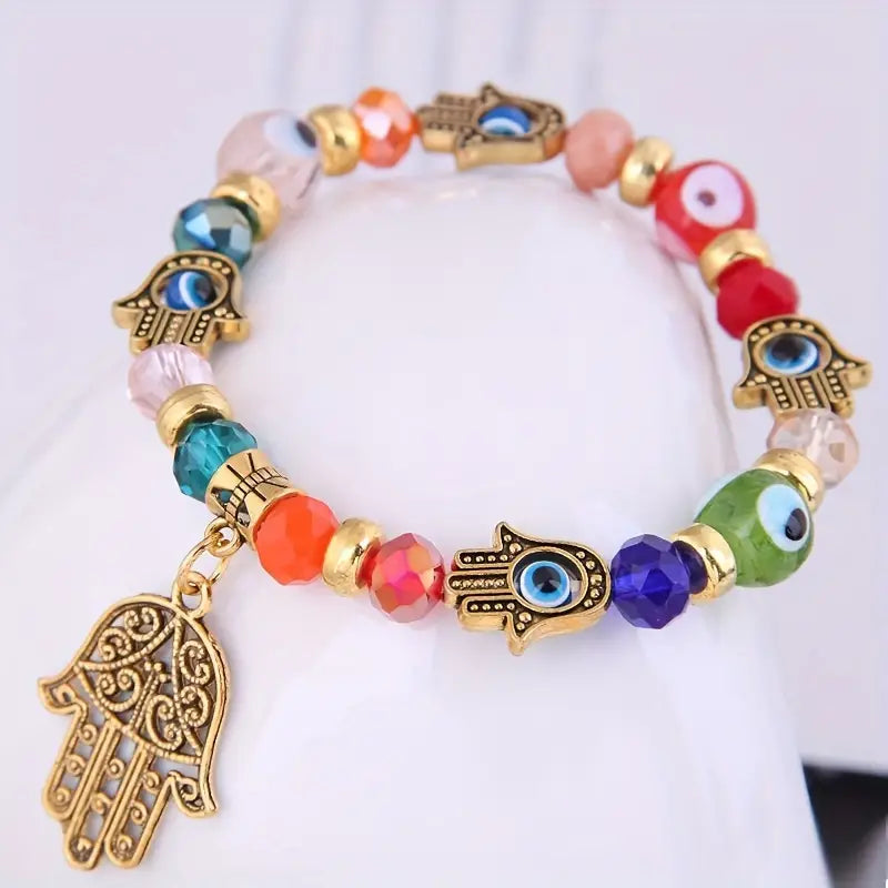 HAMSA HAND EVIL EYE COLORFUL CHARM BRACELET