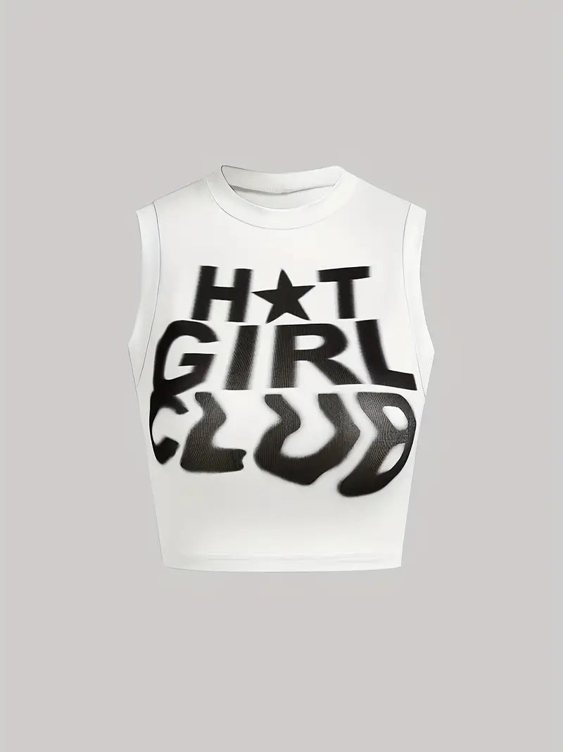 WOMEN'S SLEEVELESS PUNK GRAPHIC PRINT CROP TOP "HOT GIRL CLUB"