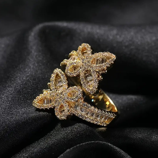 BUTTERFLY TWINS RHINESTONE RING