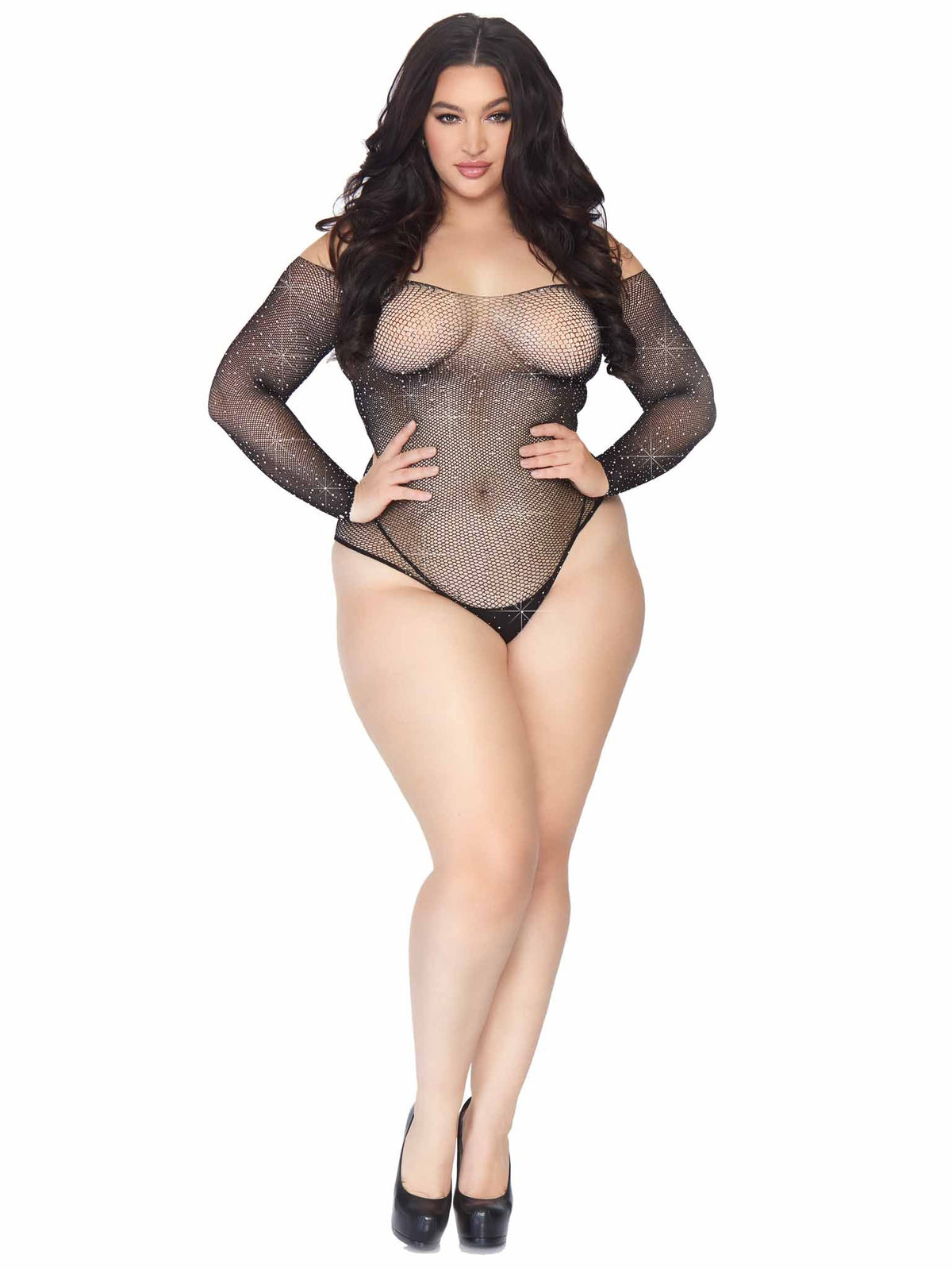 Plus Falling 4 U Rhinestone Bodysuit