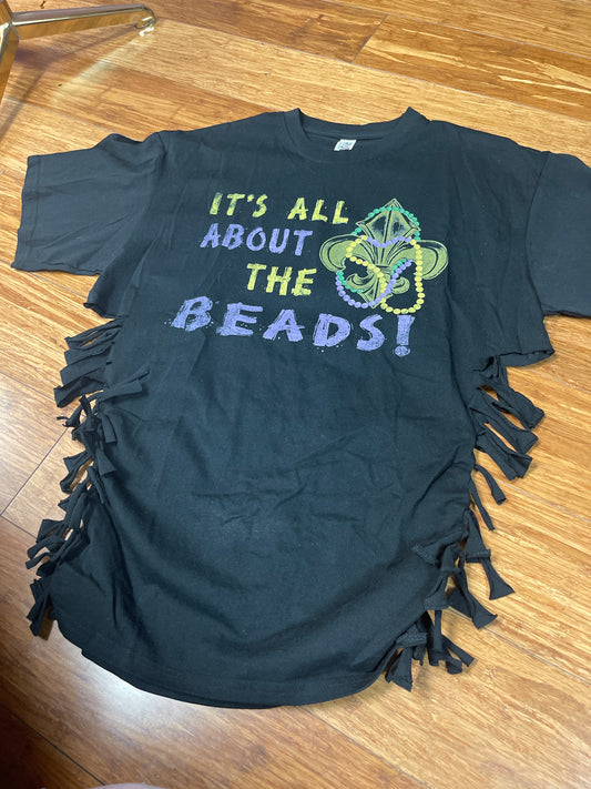 Custom Freestyle Design Mardi Gras T-Shirt with Fringe
