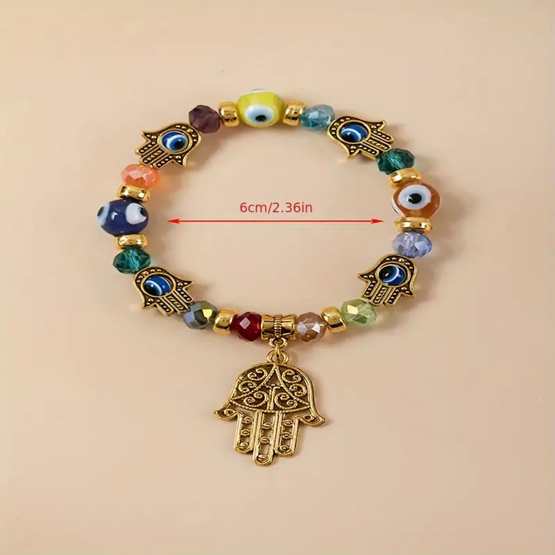 HAMSA HAND EVIL EYE COLORFUL CHARM BRACELET