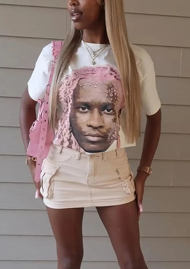 Women's Graphic Printed Figure Young Thug Wide Fit T Shirt Crop Top