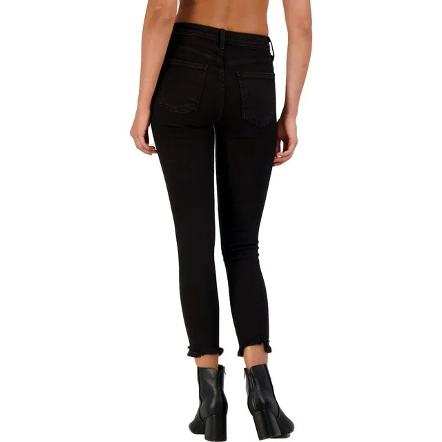 JUST USA HIGH WAISTED BLACK DISTRESSED DENIM MOM JEANS