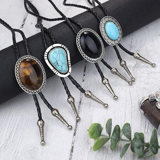 1Pc Bolo Tie Western Cowboy Natural Tiger Eye Leather Necktie Accessories for Men Women
