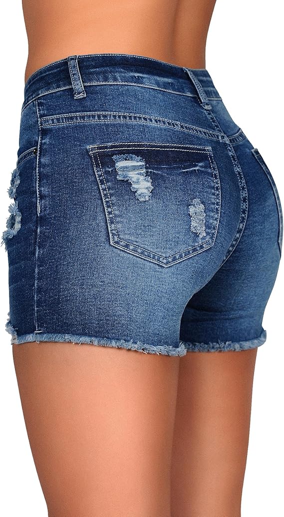 Women's Distressed Mid Rise Denim Shorts