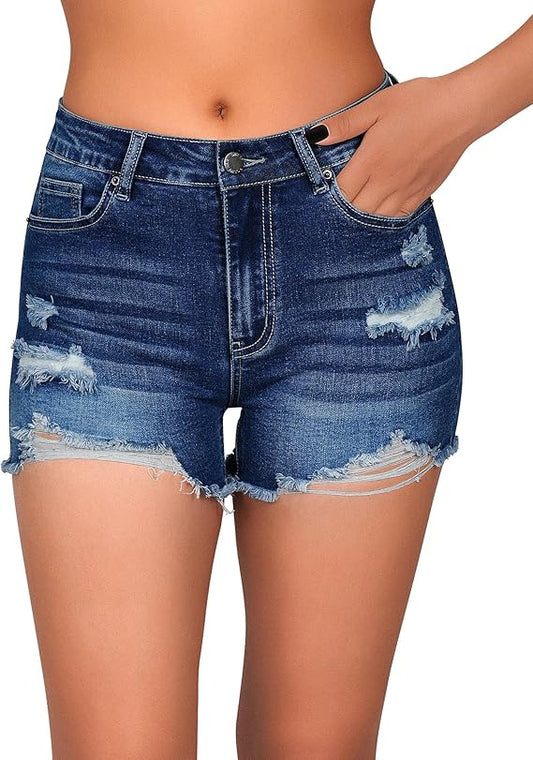 Women's Distressed Mid Rise Denim Shorts