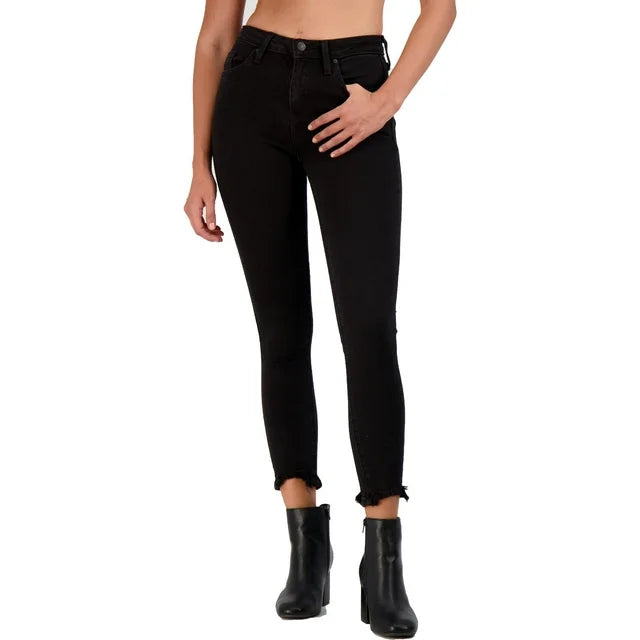 JUST USA HIGH WAISTED BLACK DISTRESSED DENIM MOM JEANS