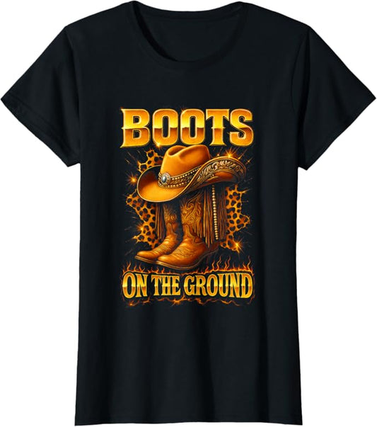 Cheetah Boots On The Ground Cowboy Hat Rodeo Boots T-Shirt