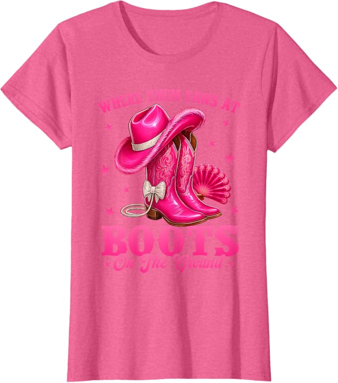 Breast Cancer Awareness Where Them Fans at Boots On The Ground Black Western Cowgirl T-Shirt