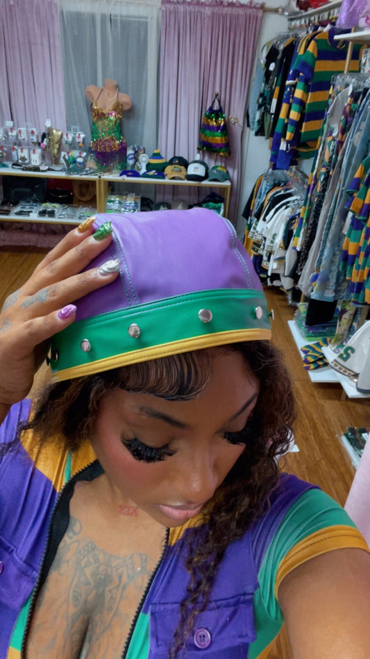 PU Leather Studded Biker Cap