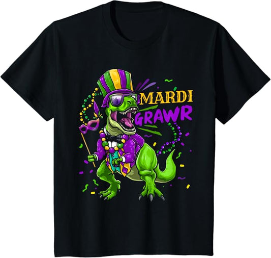 Mardi Gras Dabbing T Rex Dinosaur Mardi Grawr Bead Costume T-Shirt