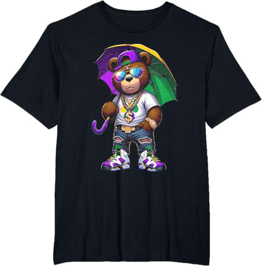 Men's Hip Hop Teddy Bear Mardi Gras Graphic TShirt Custom