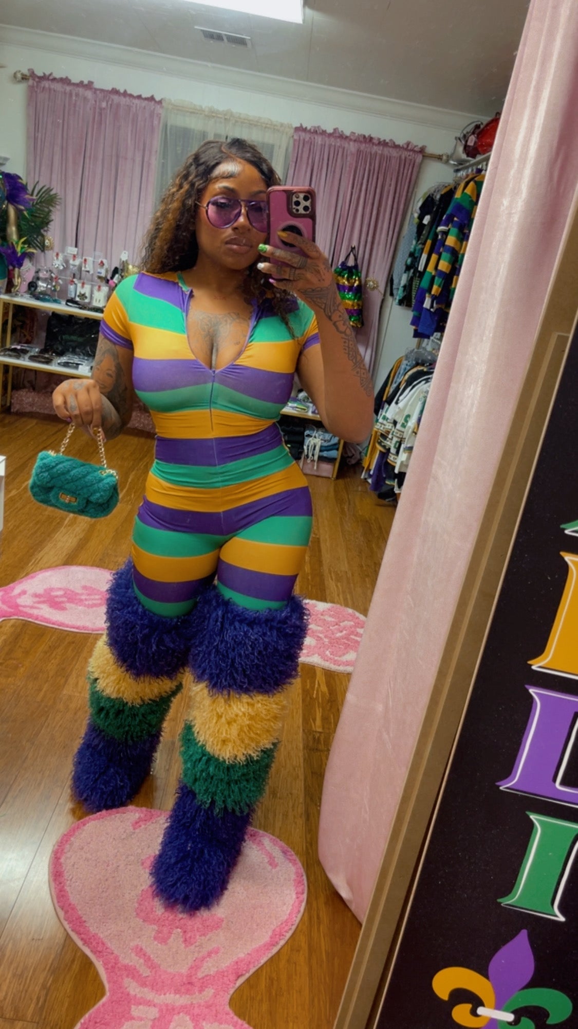 MARDI GRAS SHORT SLEEVE ONE PIECE ROMPER