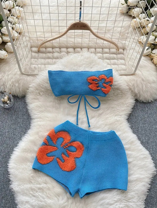 WOMENS KNITTED 2 PIECE BLUE FANTA SET