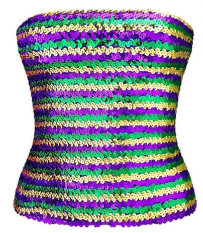 Mardi Gras Tri-Color Sequins Tube Top or Mini Skirt