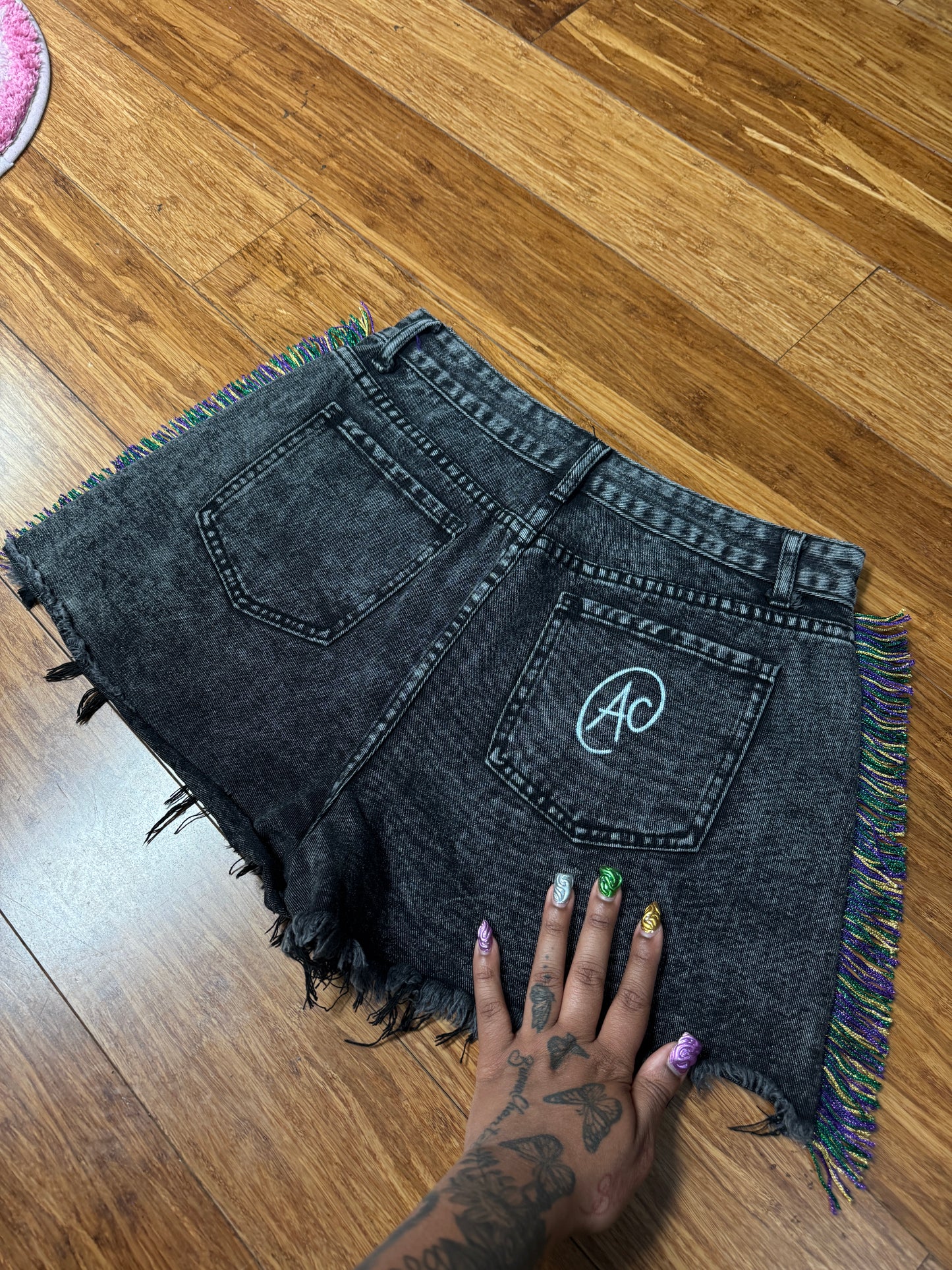 "GOTHIC MAYHEM " CUSTOM MARDI GRAS SHORTS