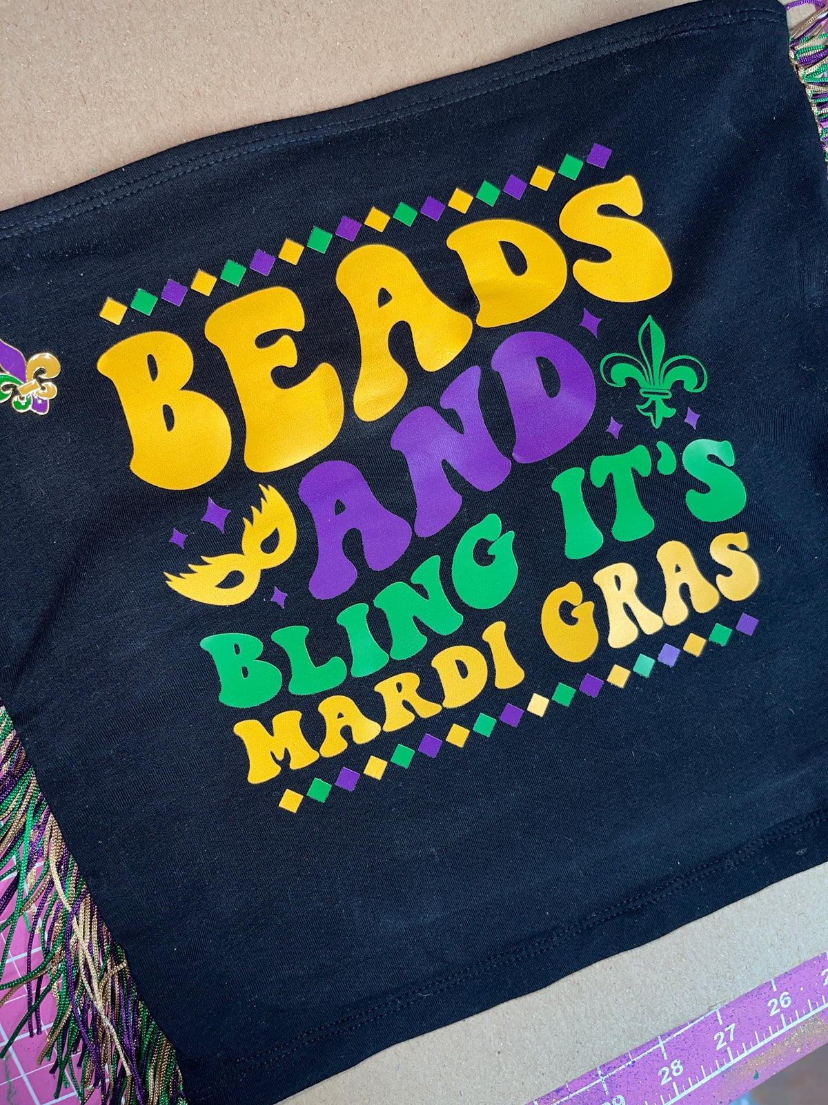 "BEADS AND BLING" CROP TUBE TOP WITH FRINGE