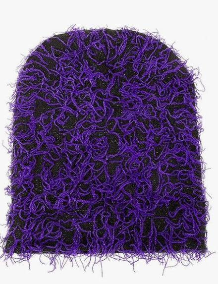 DISTRESSED KNITTED FUZZY BEANIE HAT UNISEX