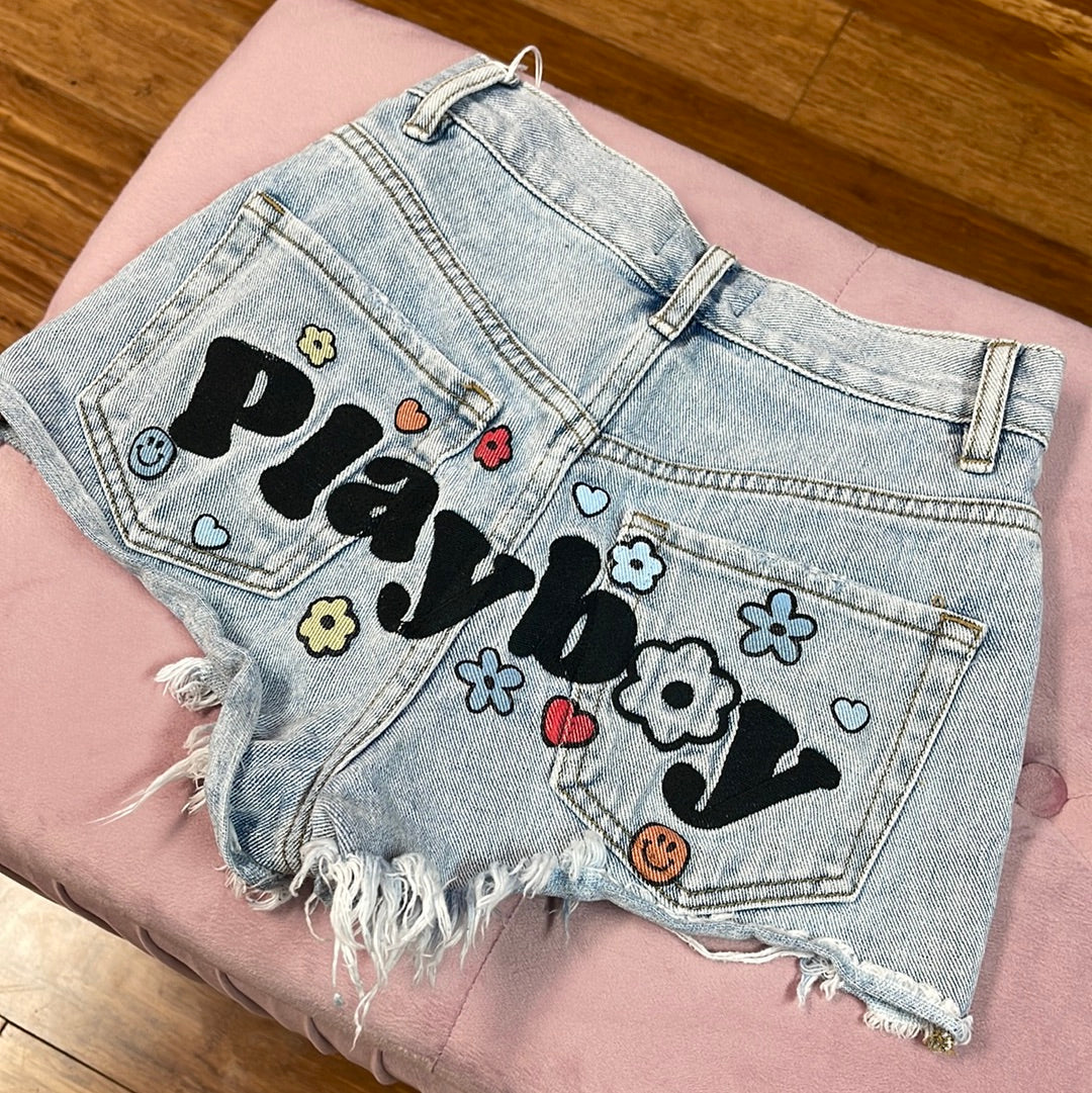 Playboy Patchwork Distressed Shorts