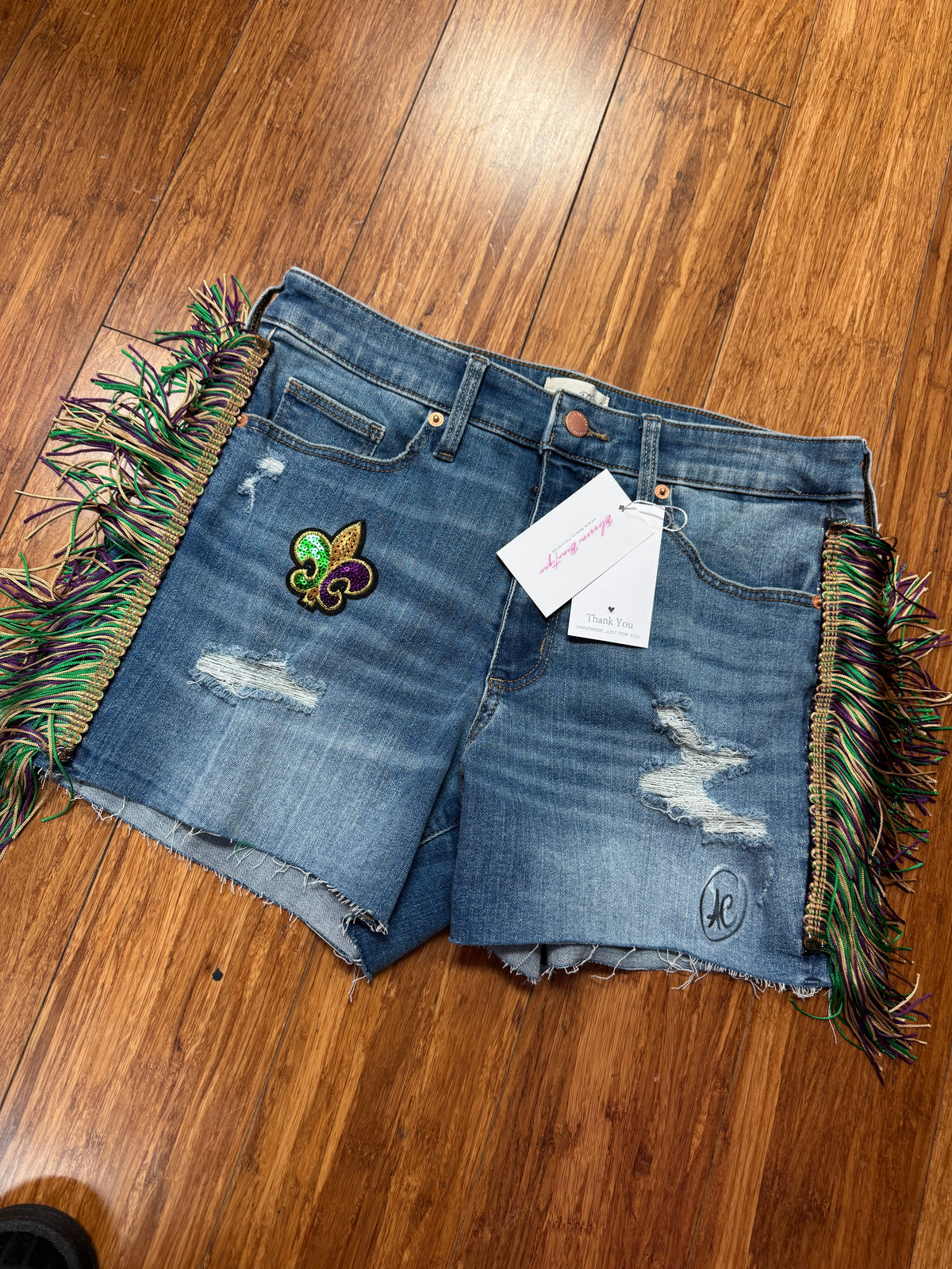 "TRI-FLEUR DE LIS MARDI GRAS FRINGE SHORTS