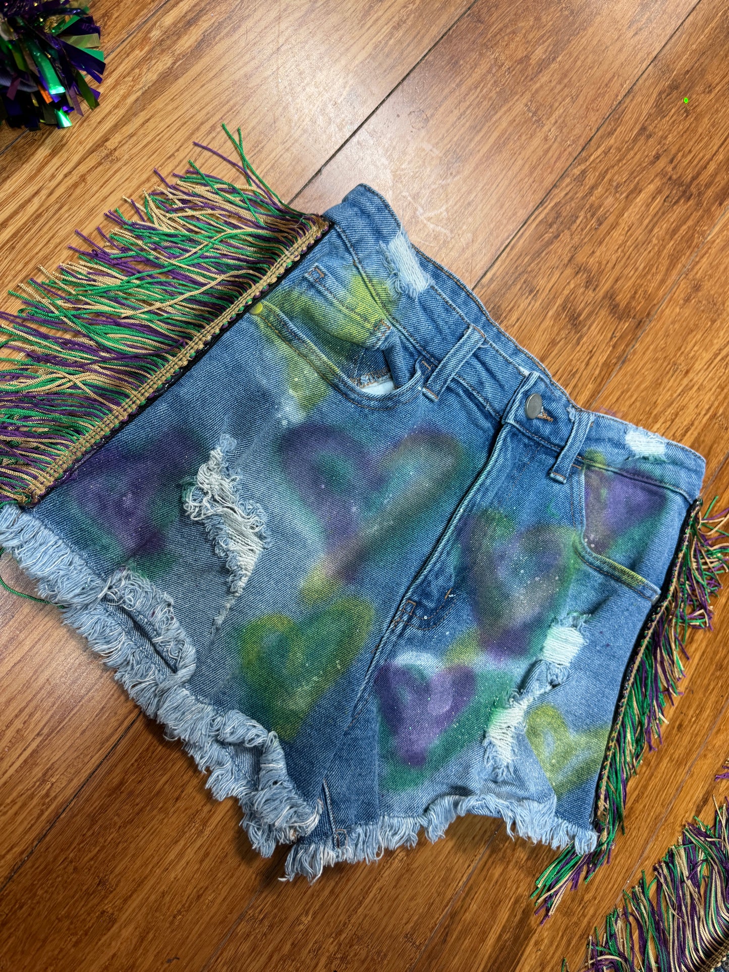 DOUBLE DOSES OF LOVE MARDI GRAS SHORTS