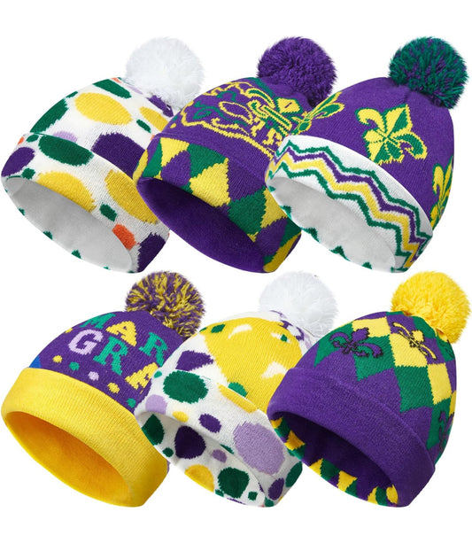 Knit Hats with Pom Pom Mardi Gras Holiday