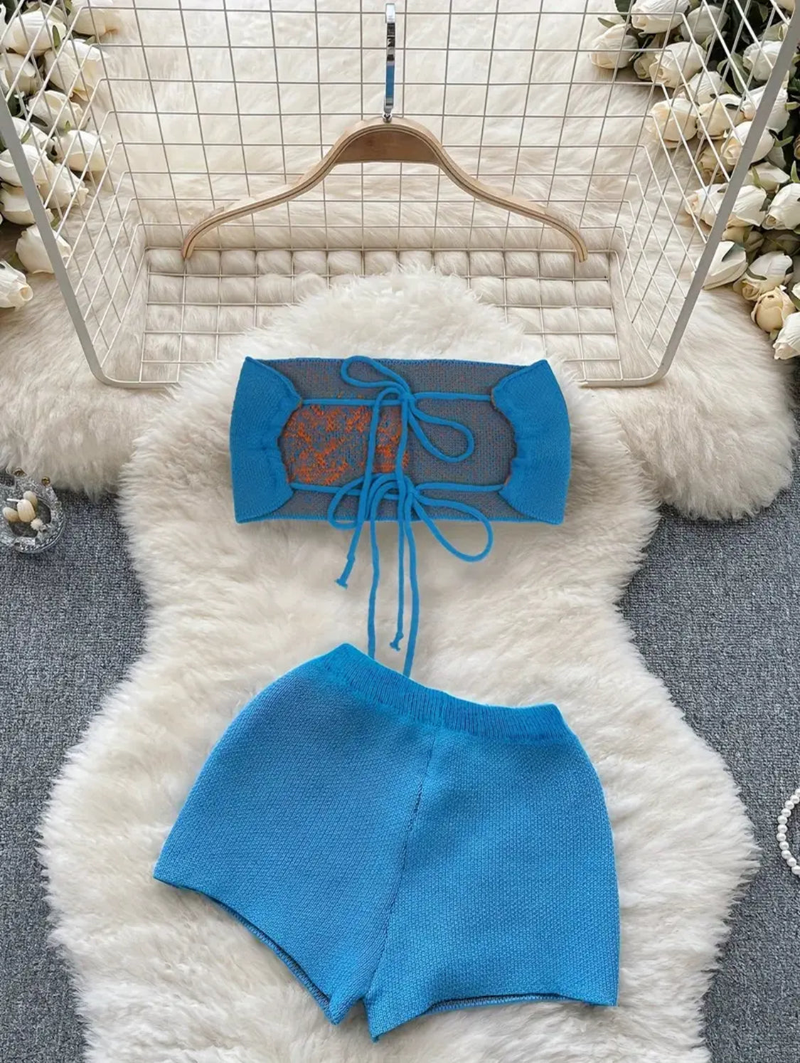 WOMENS KNITTED 2 PIECE BLUE FANTA SET