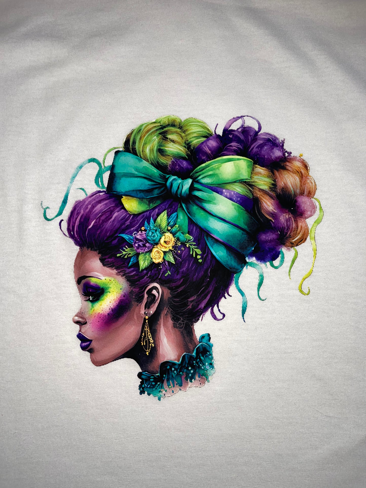 Womens Short Sleeve Graphic Print T Shirt Mardi Gras Girl Profile