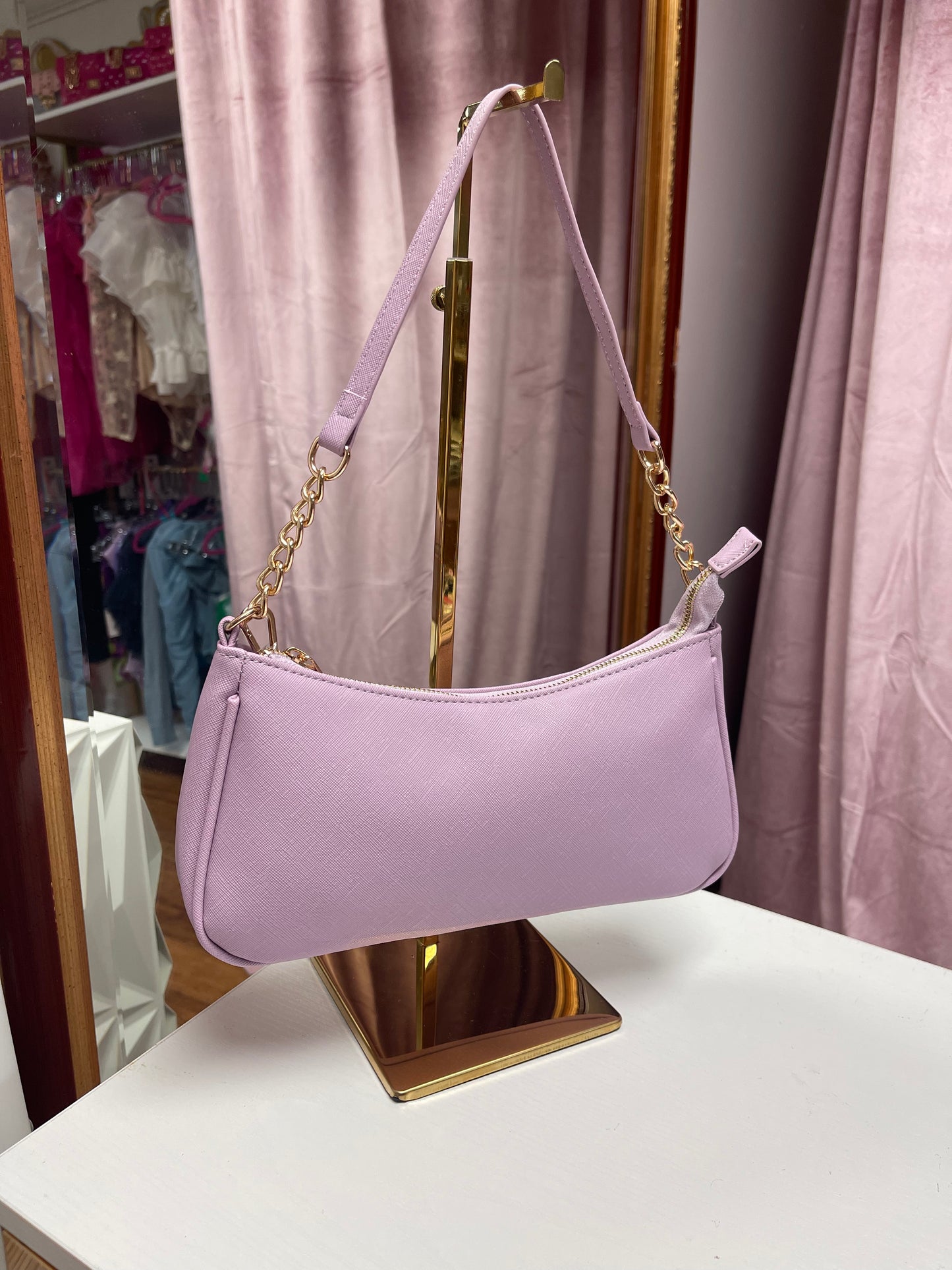 Womens Lavender Gold Chain Handbag