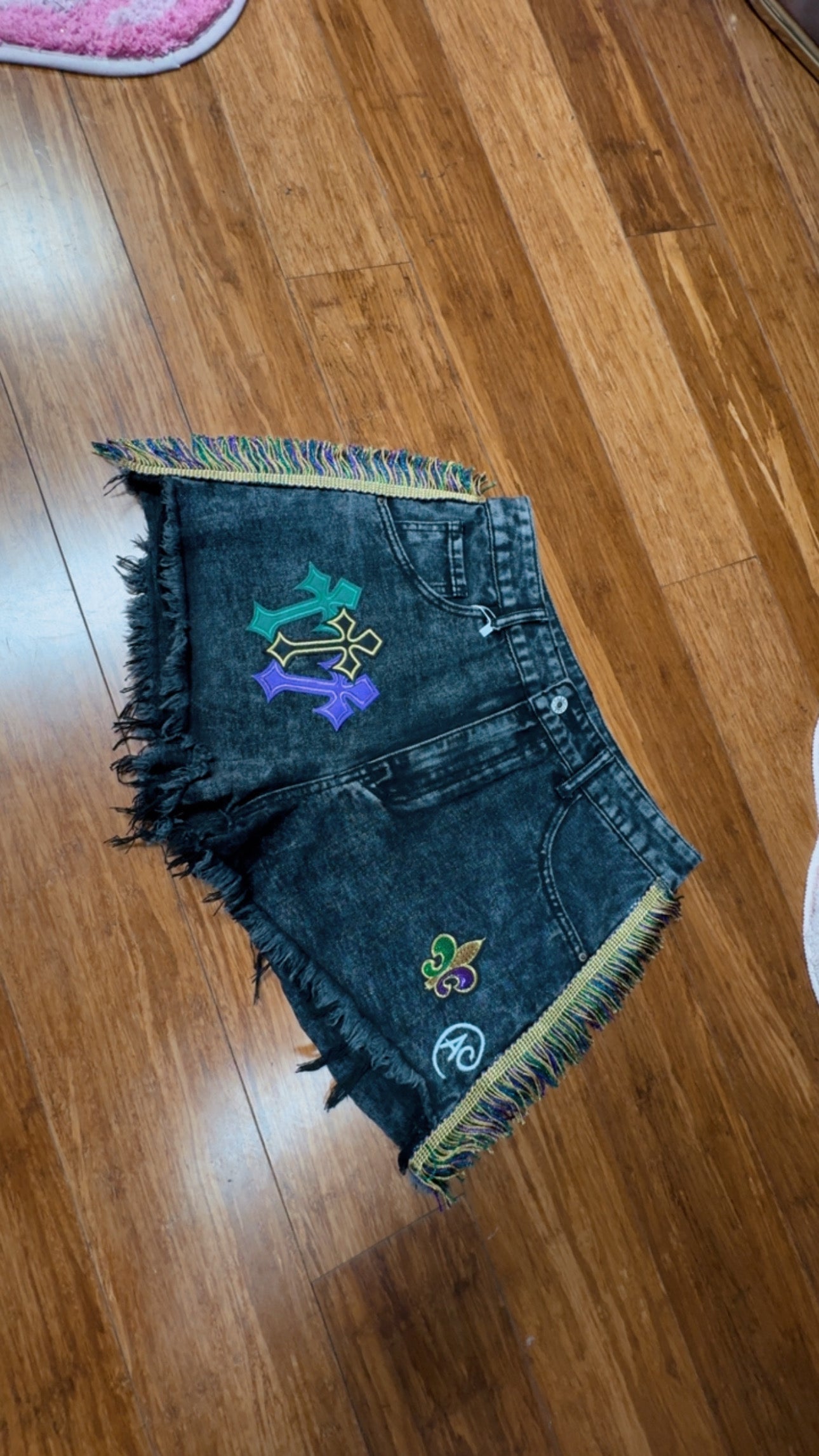 "GOTHIC MAYHEM " CUSTOM MARDI GRAS SHORTS