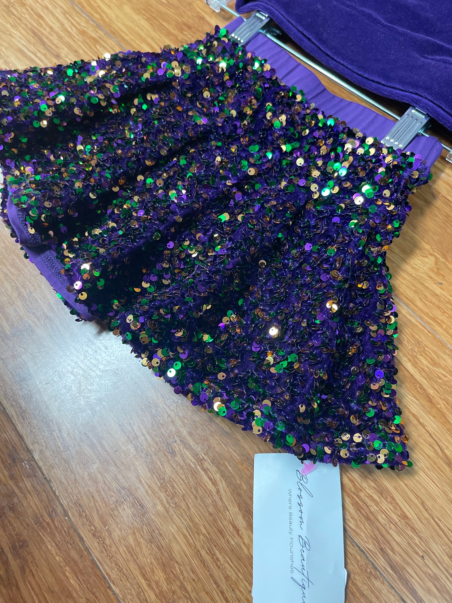 Mardi Gras Infant Toddler Long Sleeve Sequins Sweatshirt with Matching Skort Set