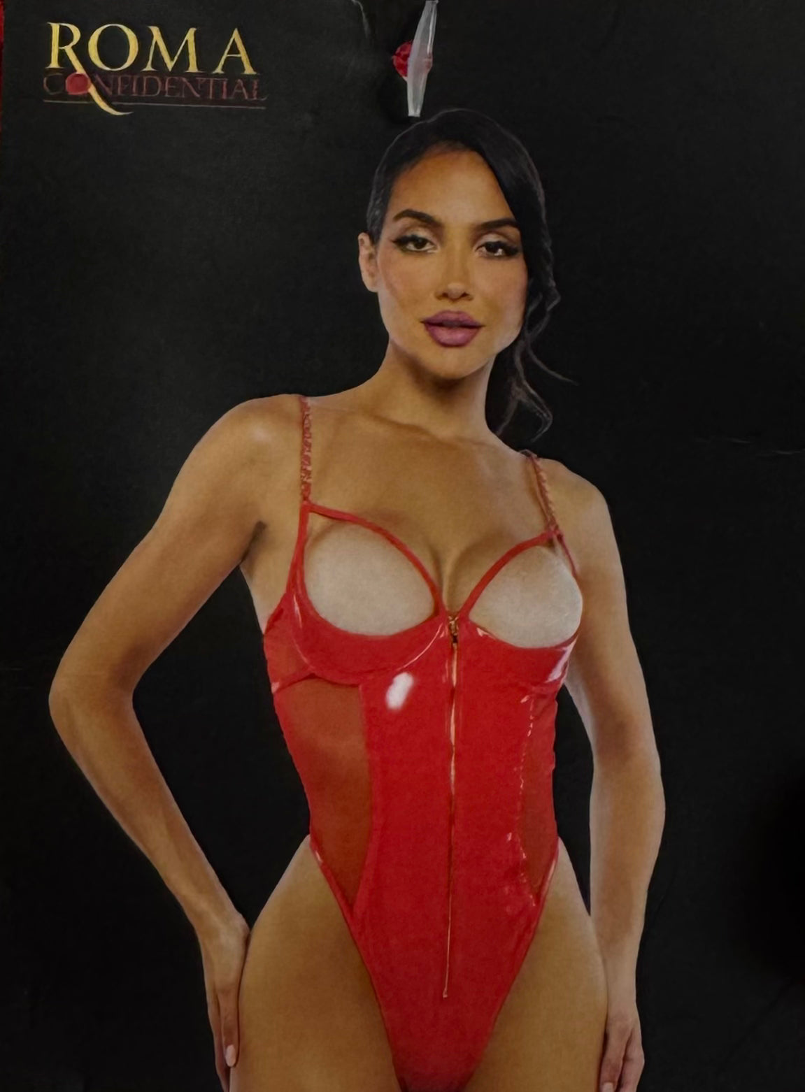 Women's Sexy Cupless Teddy PU Leather Mesh Bodysuit