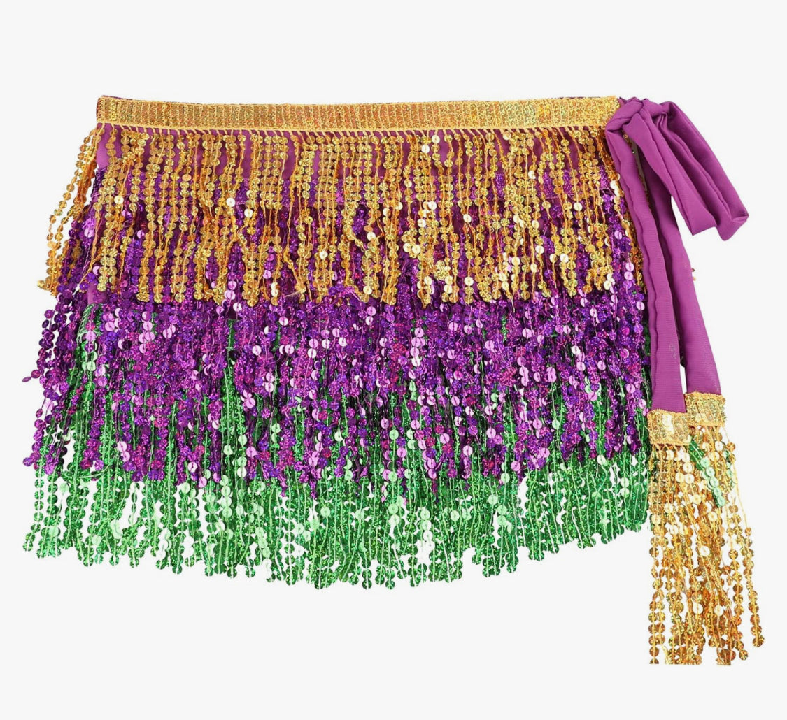 1pc Mardi Gras Sequins Wrap Skirt Outfits Belly Dance Hip Scarf Sequin Tassel Skirts