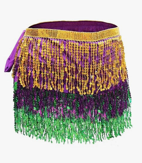 1pc Mardi Gras Sequins Wrap Skirt Outfits Belly Dance Hip Scarf Sequin Tassel Skirts