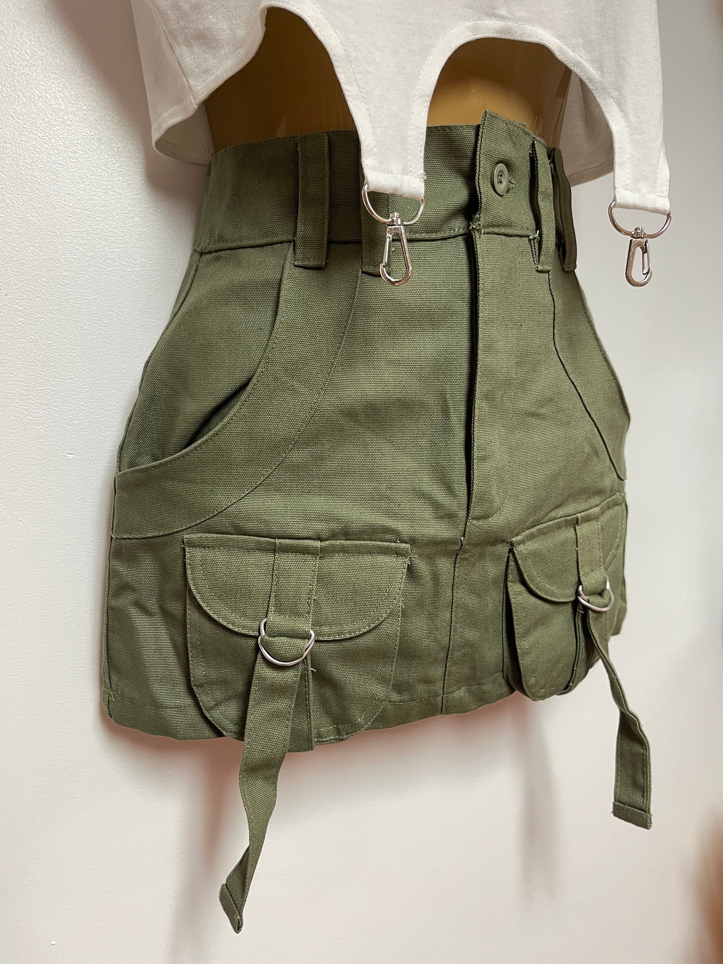 WOMEN'S NAVY GREEN CARGO POCKET DETAIL MICRO MINI SKIRT