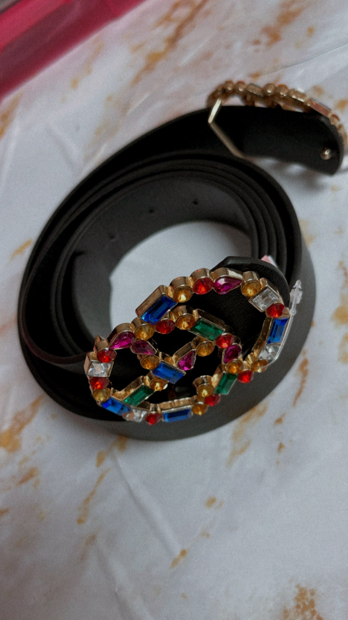 PU LEATHER COLOR RHINESTONE LAD BELT