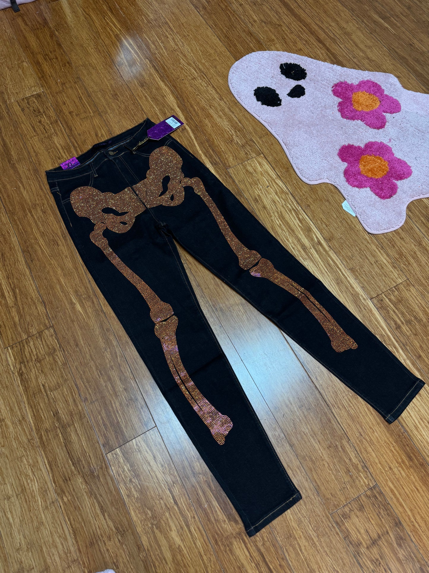 Rhinestone Embellished Skeleton Bones Jeans